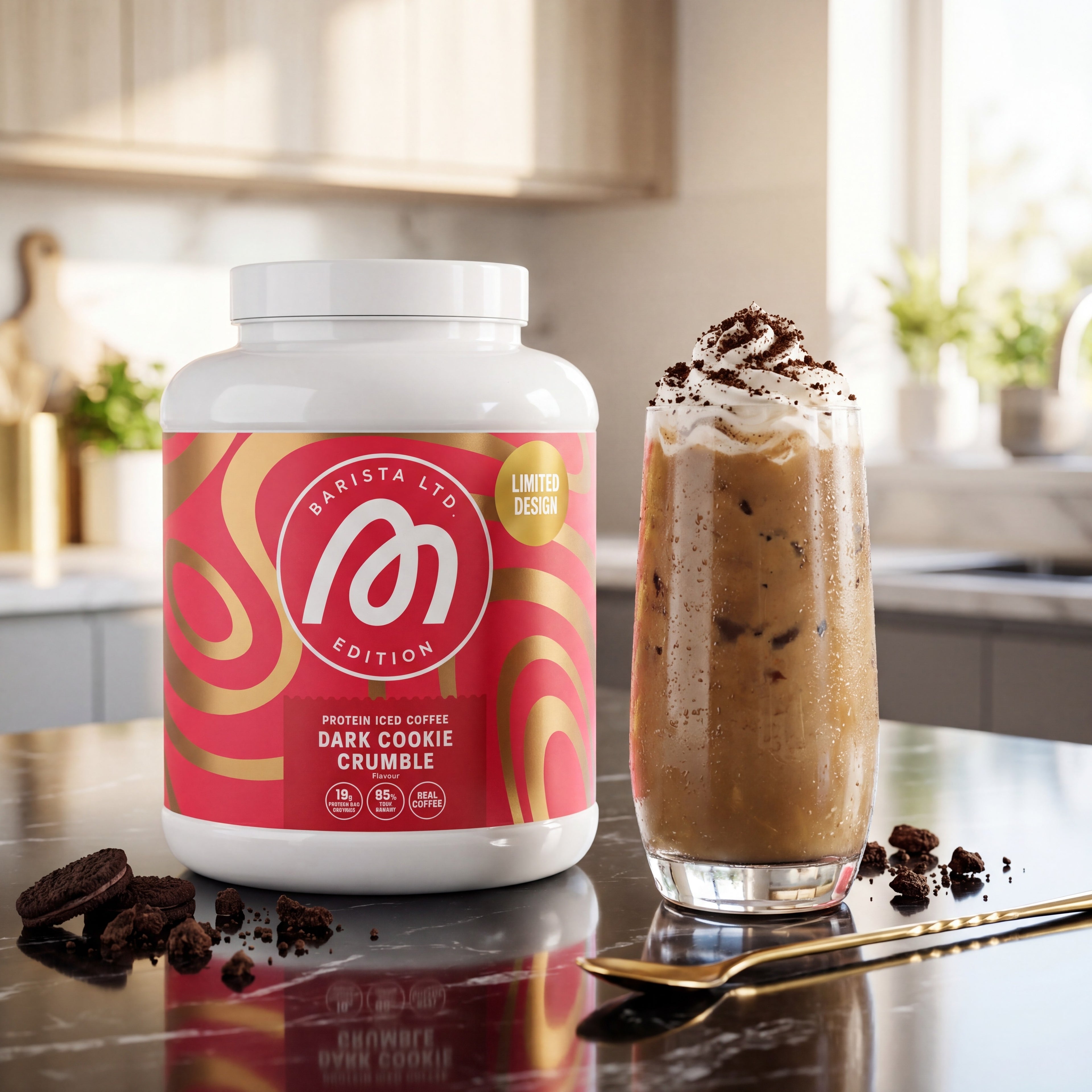 Protein Iced Coffee Dark Cookie Crumble – High-Protein-Eiskaffee-Pulver von More Nutrition (Bild 2)