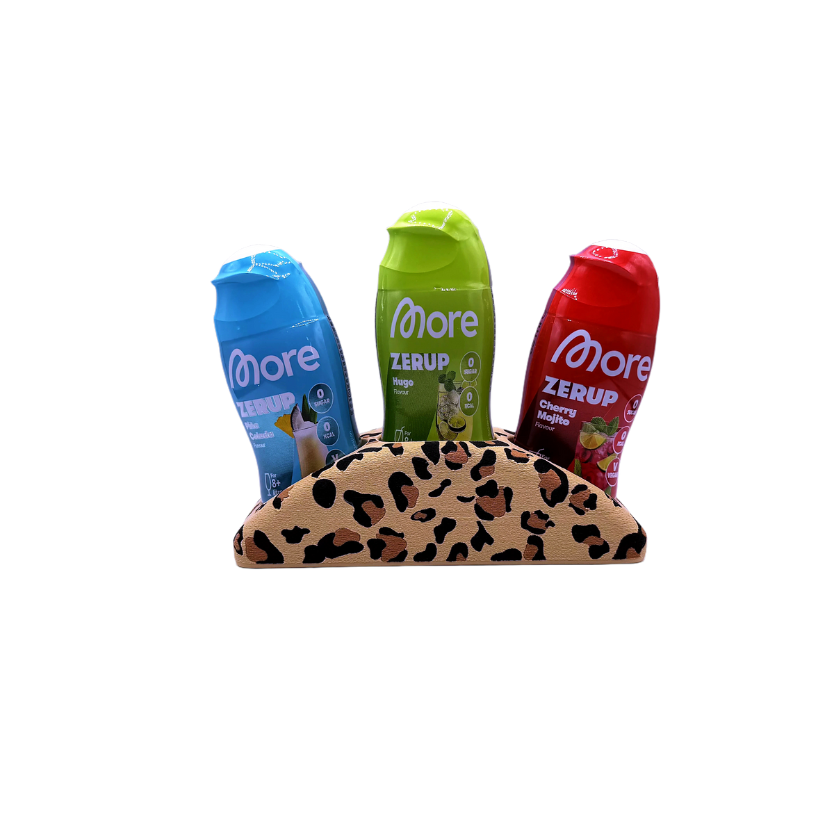 Sirup-Fächer 3er Leopard — besetzt mit schräg stehenden Sirup-Fläschchen