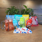 Sirup-Fächer 3er Party in Original — besetzt mit schräg stehenden Sirup-Fläschchen