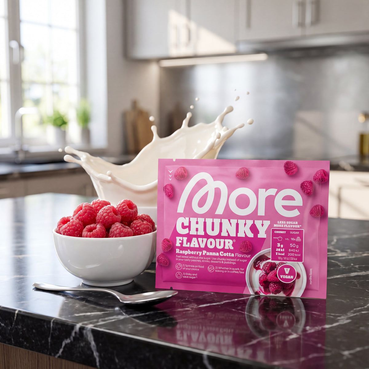 Chunky Flavour Probe Raspberry Panna Cotta – Probiergröße Geschmackspulver von More Nutrition