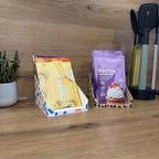 Sachet Box offen Leopard — mehrere Farben nebeneinander, gefüllt mit Portionsbeuteln