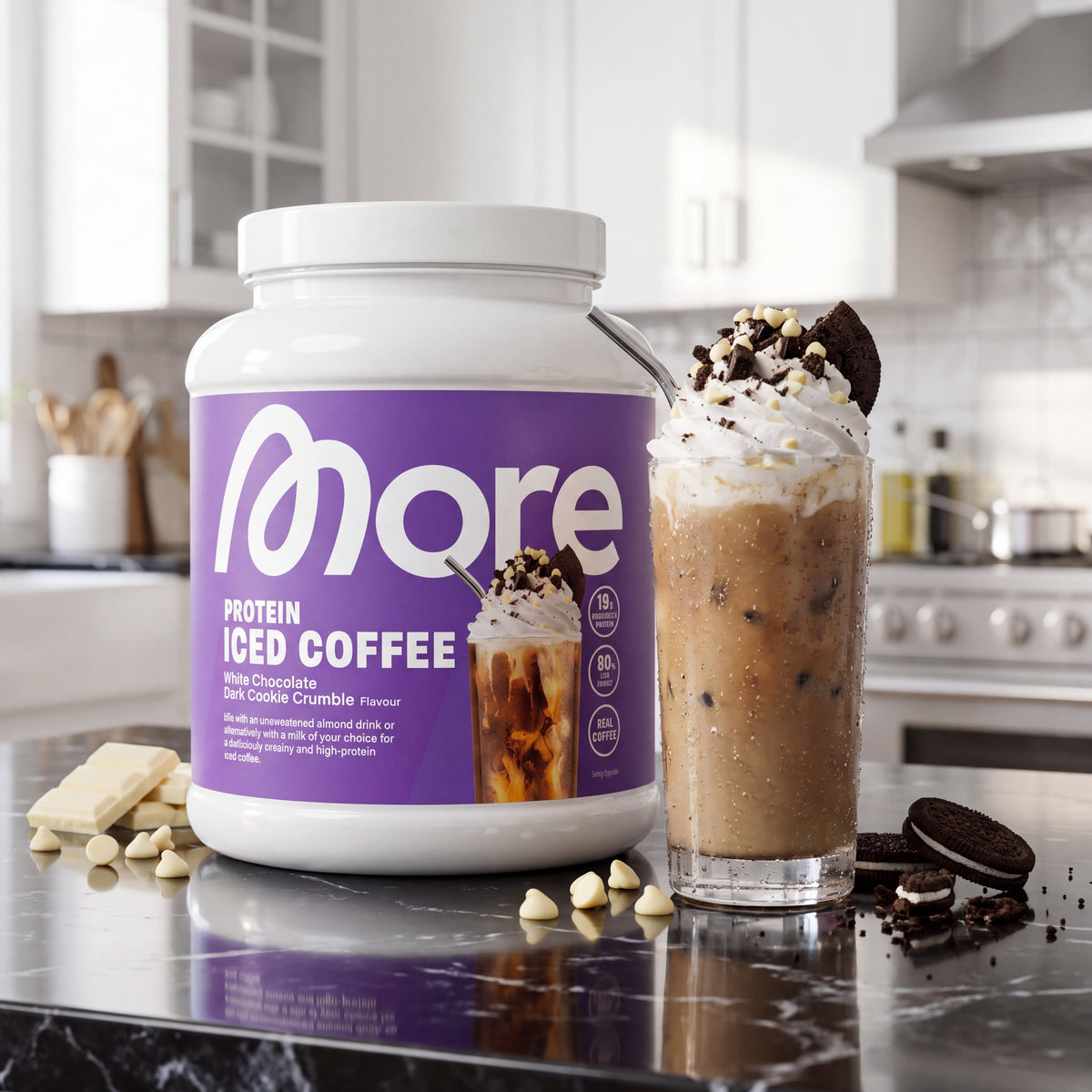 Protein Iced Coffee White Chocolate Dark Cookie Crumble – Whey-Eiskaffee Dose 500 g