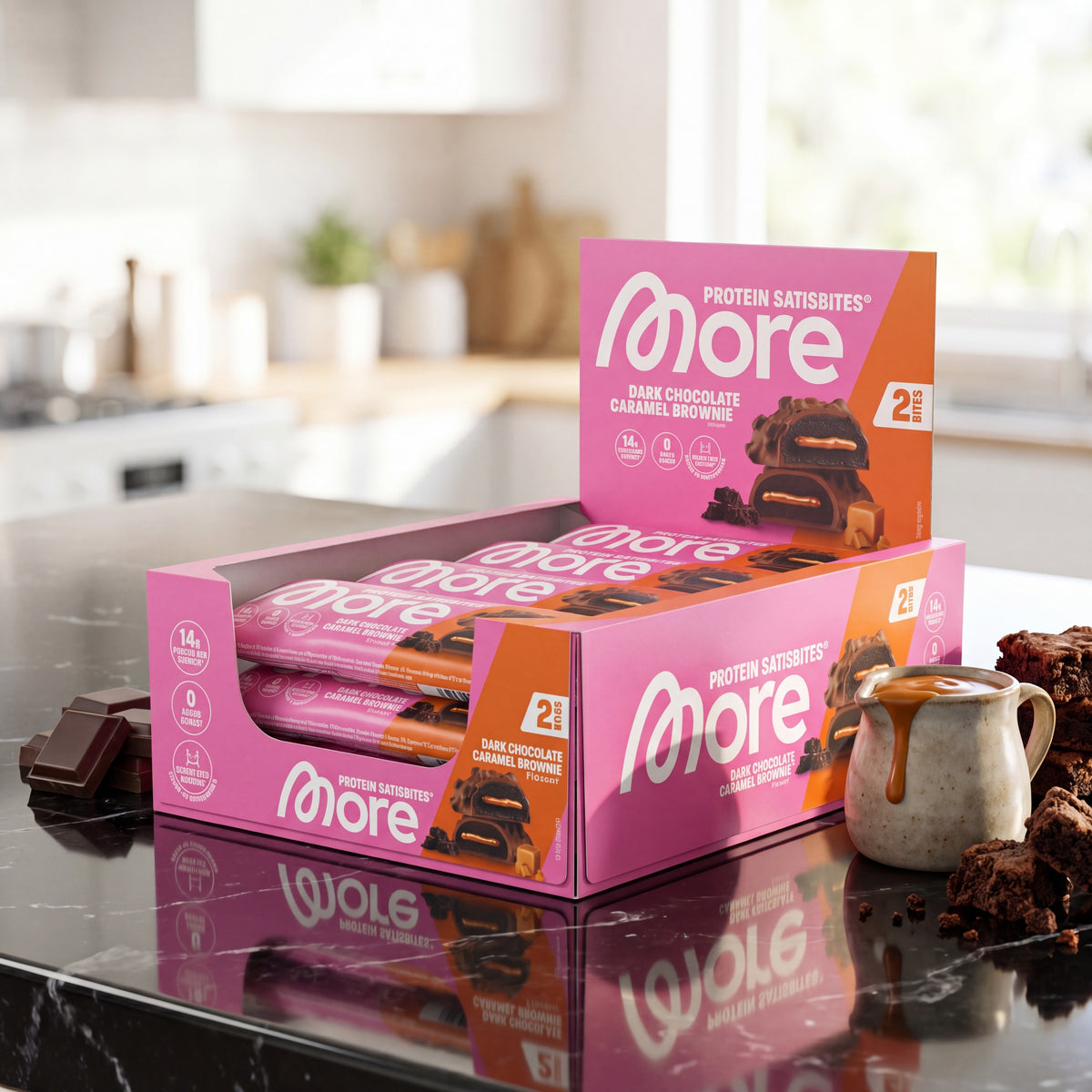 More Protein Satisbites Dark Chocolate Caramel Brownie – Proteinriegel